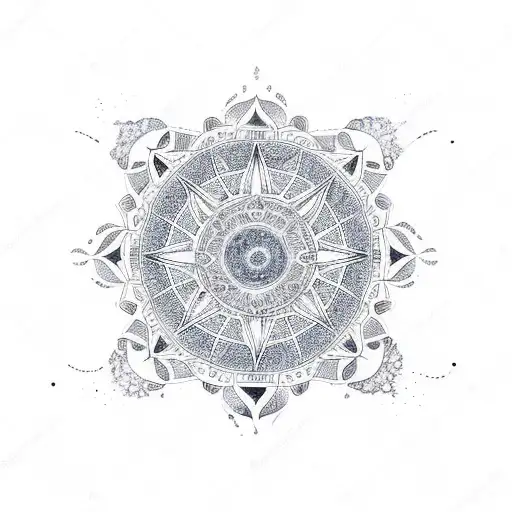 mandala with pheonix on constellations  with compass tattoo design idea