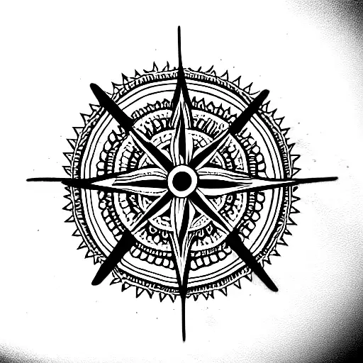 Detailed arm tattoo with mandala, phoenix, and compass. tattoo design idea