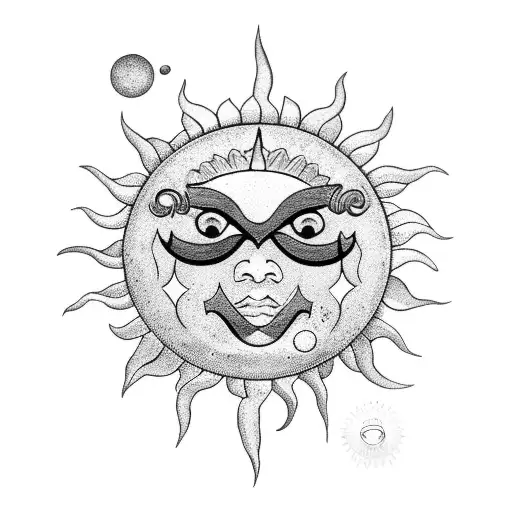 Sun  Moon Stars Sea Coconut Tree Ohm tattoo design idea