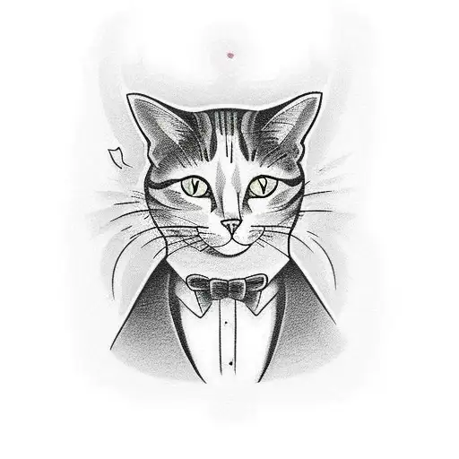 cat black and White  tattoo design idea