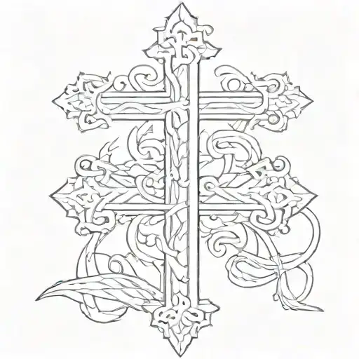 cross with the base of it being lettering for "God is greater than highs and lows" tattoo design idea