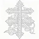 cross with the base of it being lettering for "God is greater than highs and lows" tattoo design idea