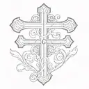 cross with the base of it being lettering for "God is greater than highs and lows" tattoo design idea