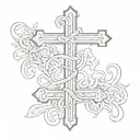 cross with the base of it being lettering for "God is greater than highs and lows" tattoo design idea