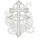 cross with the base of it being lettering for "God is greater than highs and lows" tattoo design idea
