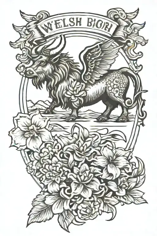 Welsh dragon, Wales, daffodil, Blackpool tower, highland cow tattoo design idea