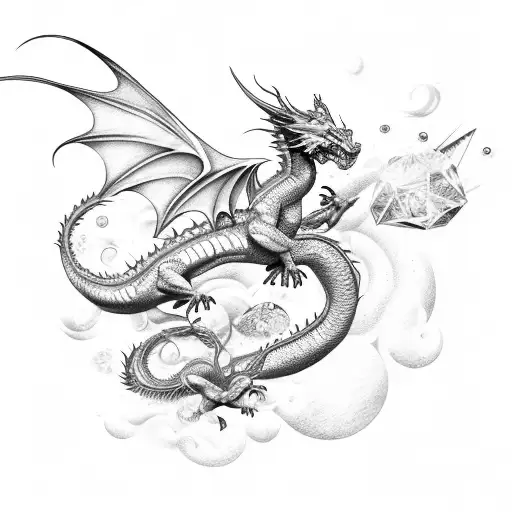 feminine dragon in flight with some type of extra magical accents or sparkles tattoo design idea