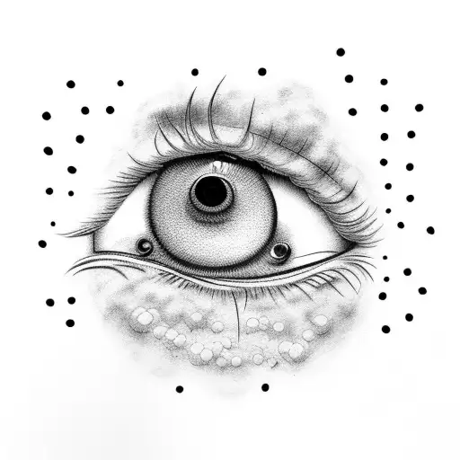human eye with a chicken and a compus with polka dots and a spanner  tattoo design idea