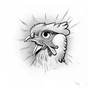 human eye with a chicken and a compus with polka dots and a spanner  tattoo design idea
