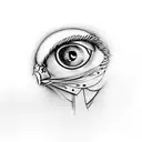 human eye with a chicken and a compus with polka dots and a spanner  tattoo design idea