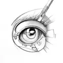 human eye with a chicken and a compus with polka dots and a spanner  tattoo design idea