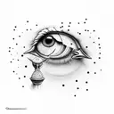 human eye with a chicken and a compus with polka dots and a spanner  tattoo design idea