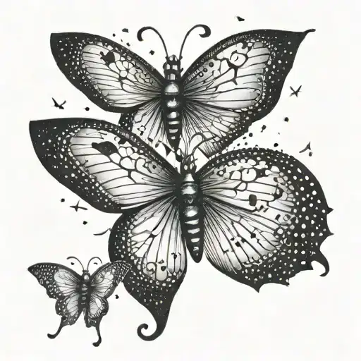 A dotwork tattoo of a broken heart being mended by delicate butterfly wings tattoo design idea