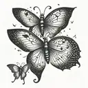A dotwork tattoo of a broken heart being mended by delicate butterfly wings tattoo design idea