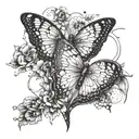 A dotwork tattoo of a broken heart being mended by delicate butterfly wings tattoo design idea