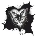 A dotwork tattoo of a broken heart being mended by delicate butterfly wings tattoo design idea