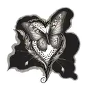 A dotwork tattoo of a broken heart being mended by delicate butterfly wings tattoo design idea
