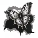 A dotwork tattoo of a broken heart being mended by delicate butterfly wings tattoo design idea