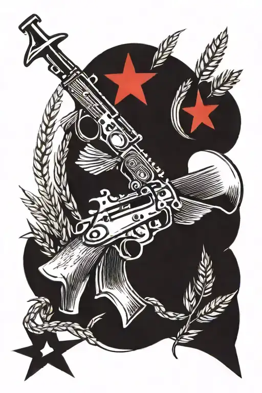 hammer, sickle, and AK-47 rifle with wheat tattoo design idea