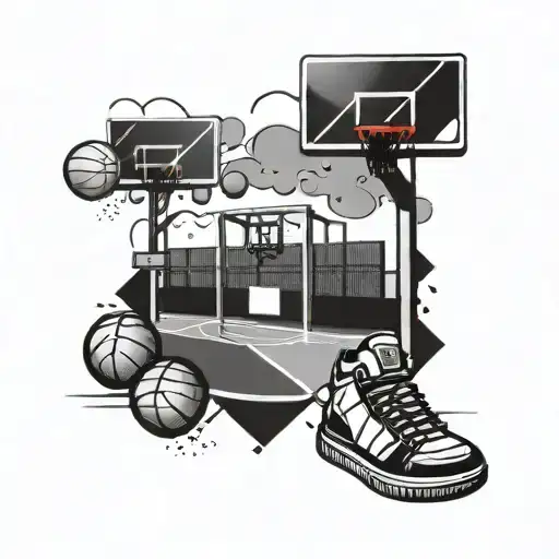 A tattoo design of a basketball court with film reels as the court lines, representing your occupation and favorite things tattoo design idea