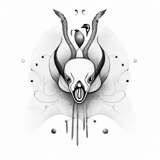 Black and white swan intertwined with knive through both heads with text: amor fati tattoo design idea