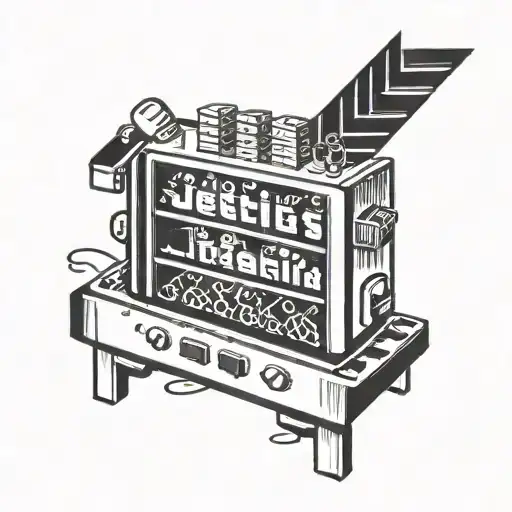 a dishwasher holding a Tetris board with the word “jenga” above and “bitches” in cursive below tattoo design idea