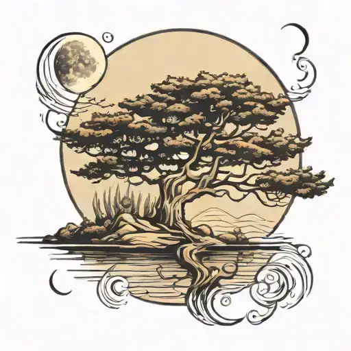 Cypress tree with moon  tattoo design idea