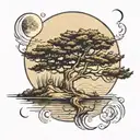 Cypress tree with moon  tattoo design idea