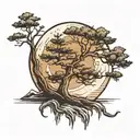 Cypress tree with moon  tattoo design idea