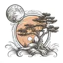 Cypress tree with moon  tattoo design idea