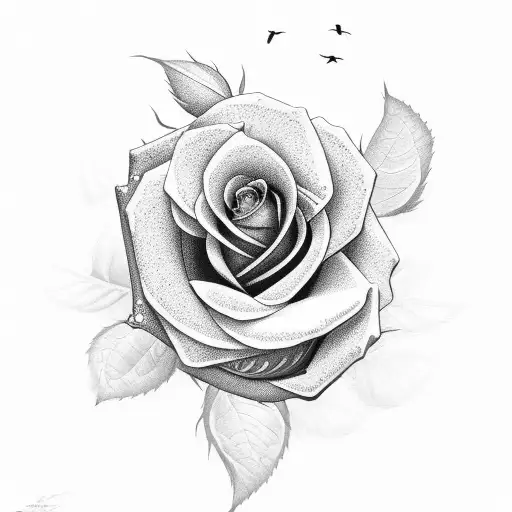 roses and birds, black and grey tattoo design idea