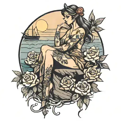 travel Rock style nude summer evening tattoo design idea