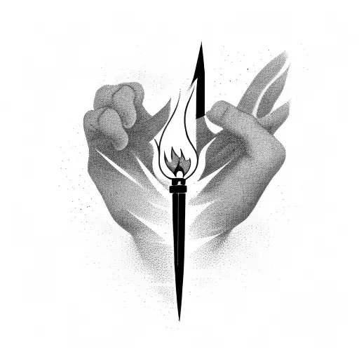 A black-grey tattoo of a clenched fist holding a burning torch, representing the client's passion for politics and their desire for change. tattoo design idea
