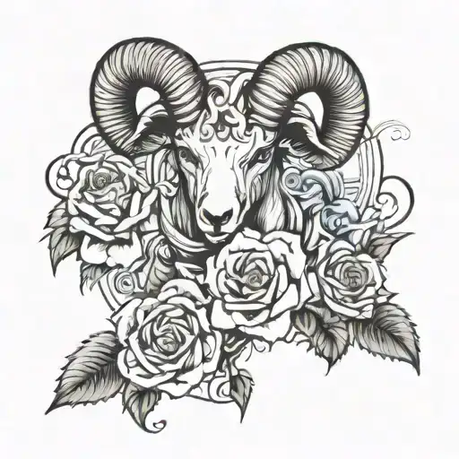 gothic style aries and roses on shoulder tattoo design idea
