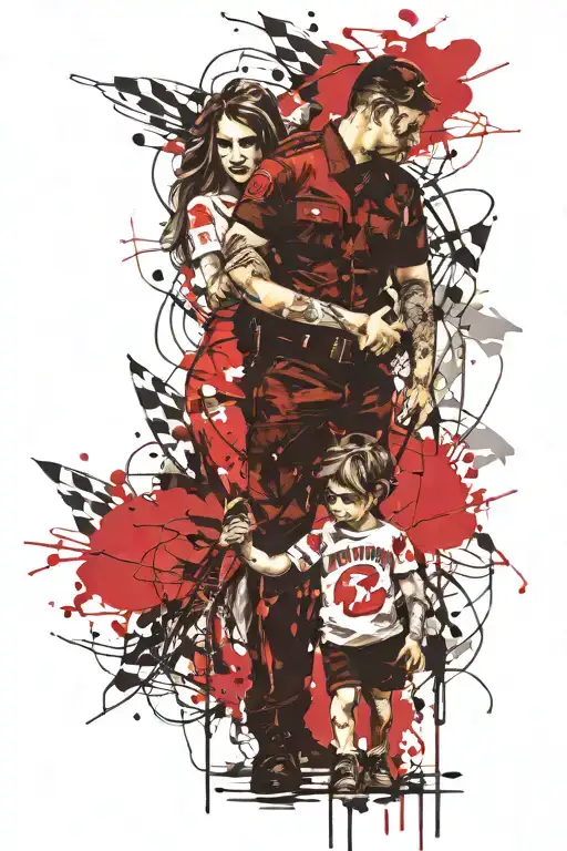 cop & daughter holding hands tattoo design idea