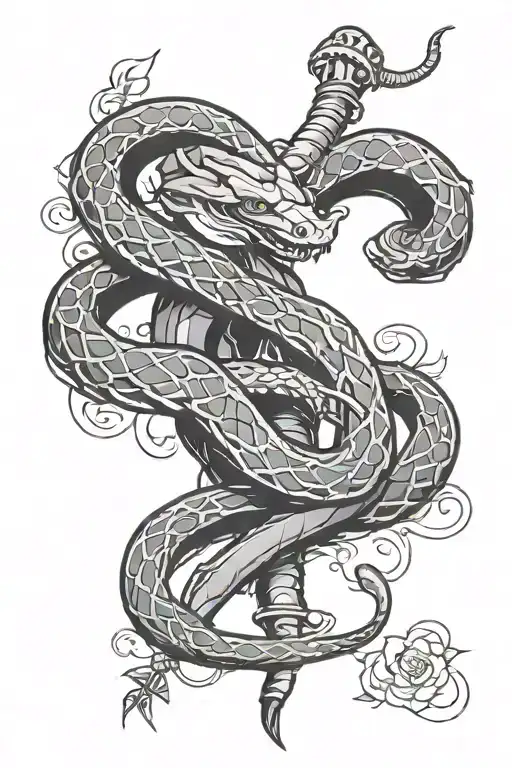 hissing snake wrapped around dagger tattoo design idea