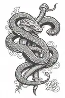 hissing snake wrapped around dagger tattoo design idea