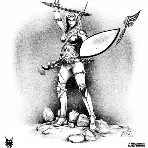 valkyrie with armor, shield and battle ax tattoo design idea