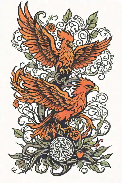 phoenix rising out of tree of life intertwined tattoo design idea