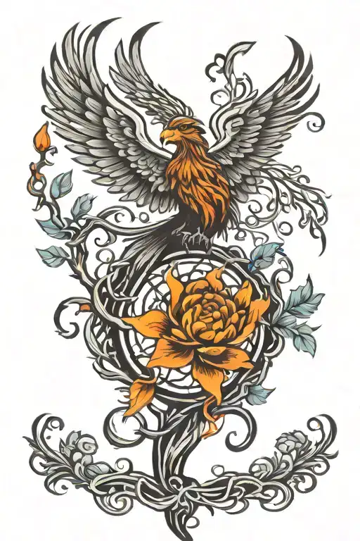 phoenix and tree of life intertwined tattoo design idea