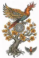 phoenix rising Phoenix wings spread and tree of life with roots tattoo design idea