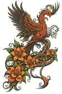phoenix and tree of life intertwined vines tattoo design idea