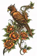 phoenix and tree of life intertwined vines tattoo design idea
