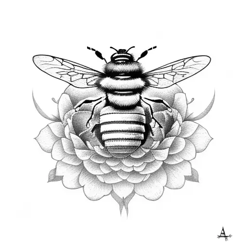 japanese bee flower tattoo design idea