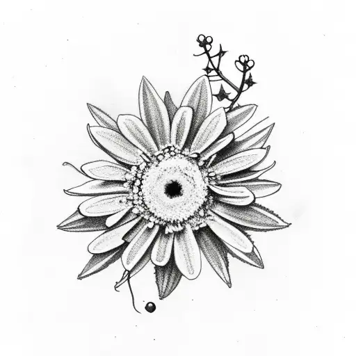 aster flower and holly leaves with berries tattoo design idea