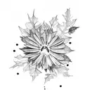 watercolor tattoo of aster flower and holly leaves with berries tattoo design idea