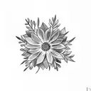 watercolor tattoo of aster flower and holly leaves with berries tattoo design idea