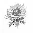 watercolor tattoo of aster flower and holly leaves with berries tattoo design idea
