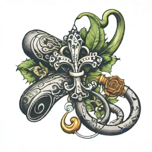 stethoscope wrapped around boomerang with fleur de lis tattoo design idea