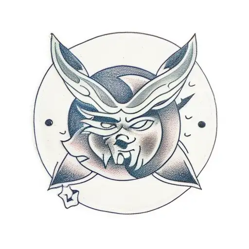 half Moon with mean face tattoo design idea